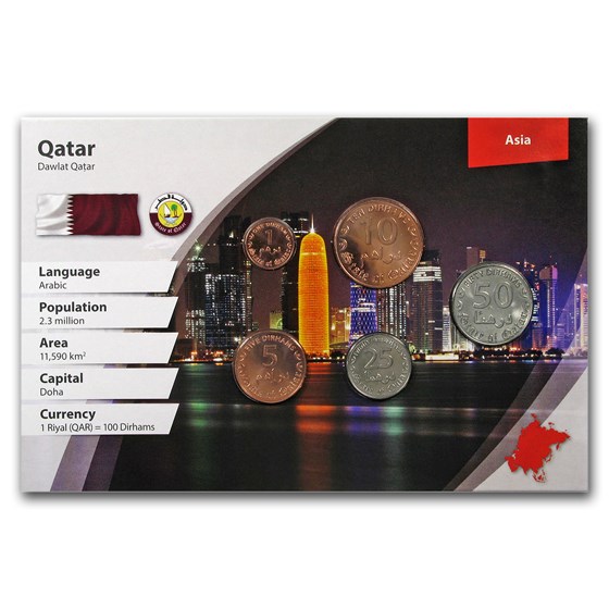 Qatar 1 Dirham - 50 Dirhams 5-Coin Set BU (Landscape Packaging) Qatar 1 Dirham - 50 Dirhams 5-Coin Set BU (Landscape Packaging)